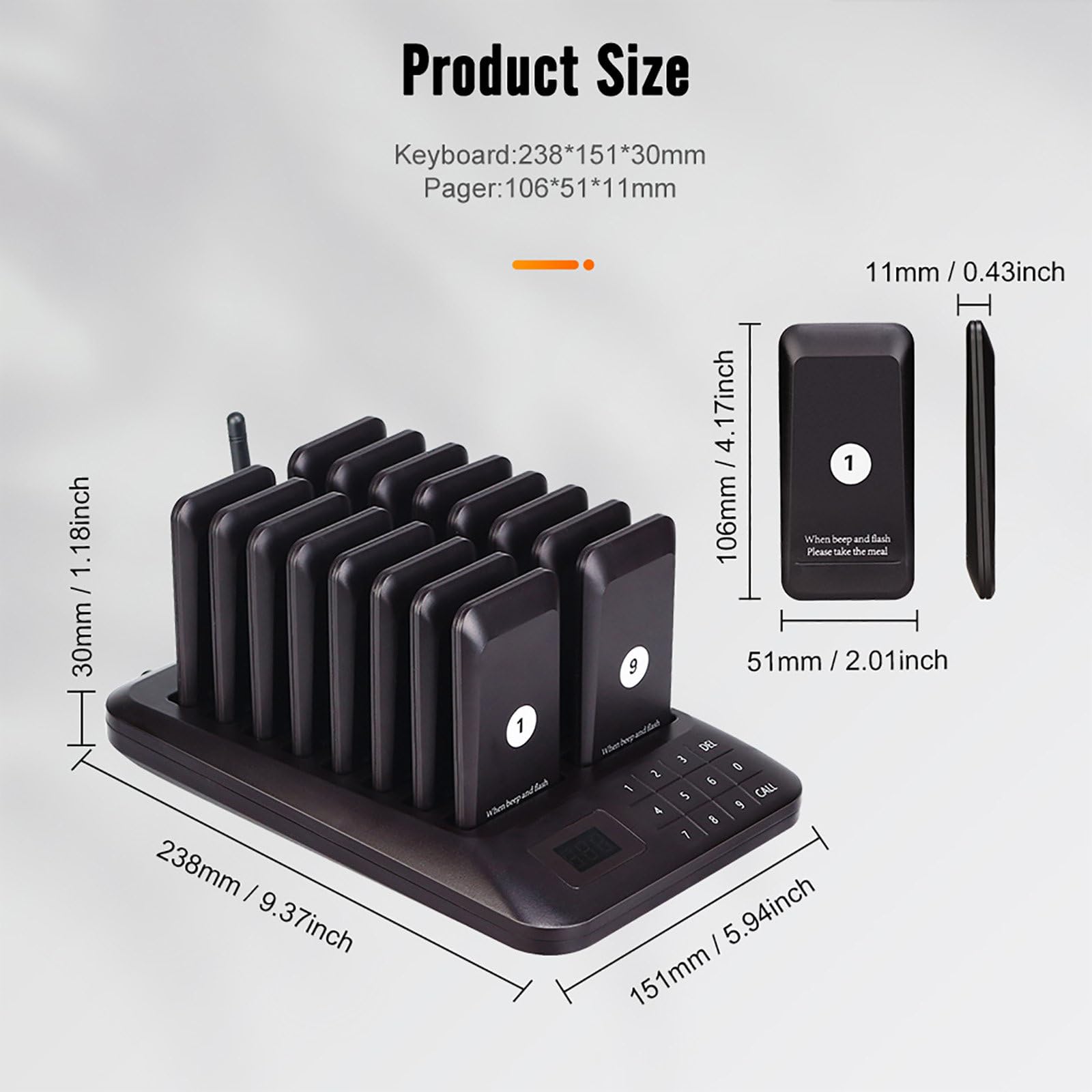 Pager Restauracyjny, 300m Bezprzewodowy System WywołAwczy, Z 16 Pagerami, 2 Tryby WywołAnia, Bateria 300mah - 20 Godzin, Z Ekranem Dotykowym, Do Restauracji/Hotelu/Kawiarni,Black