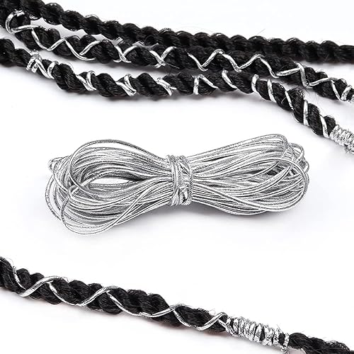Miniatura 6 de Paquete de 4 cuerdas elásticas de oropel metálico de 16.4 ft para trenzar el cabello, colgar adornos, decoración, envoltura de regalos (dorado)