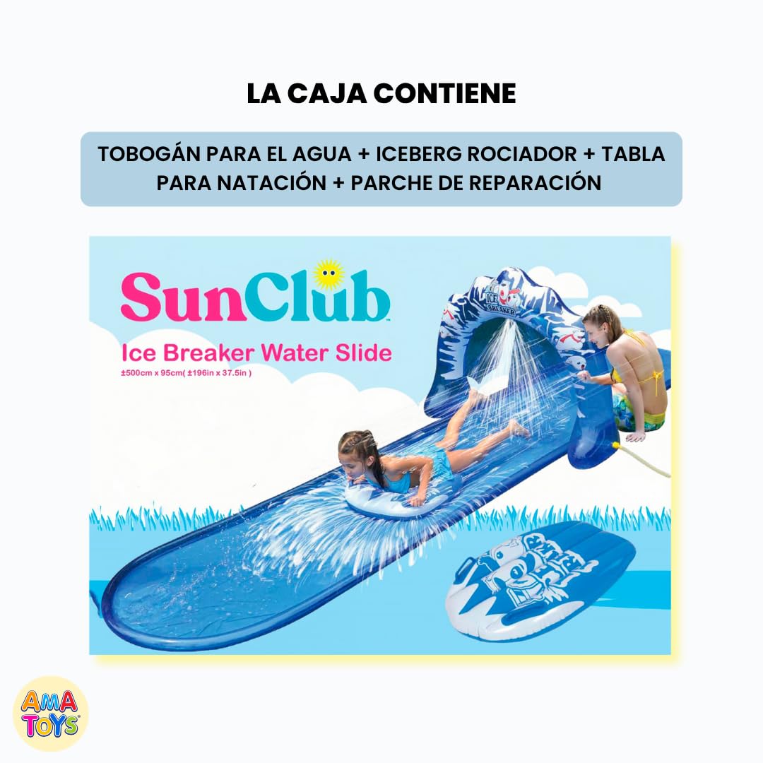 Tobogan Acuatico 500x95 cm para Niños – con Doble Deslizamiento, Rociadores de Agua y Tabla de Surf – Juguete de Verano al Aire Libre para Jardín, Piscina o Cesped