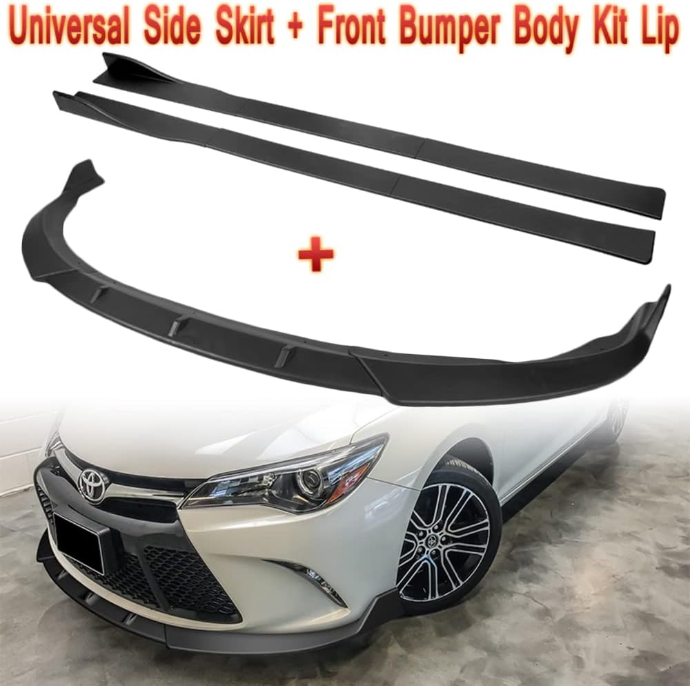 Q1-TECH, 9 PCS Front Bumper Body Kit Lip & Side Skirt Extensions Diffuser Set Compatible with 2015 2016 2017 Toyota Camry, Front Bumper Spoiler Air Chin Splitter, STP-Style, Unpainted Matt Black