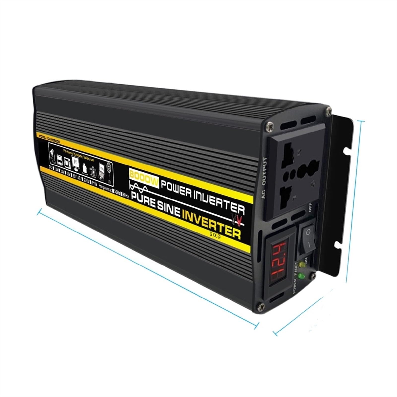 CUDTAPI Pure Sine Wave Inverter 8000W LED Display Inverter 12V/24V 110/220 Portable Power Bank Converter Solar Car Converter(Pure sine wave 8000W,Onecolor)