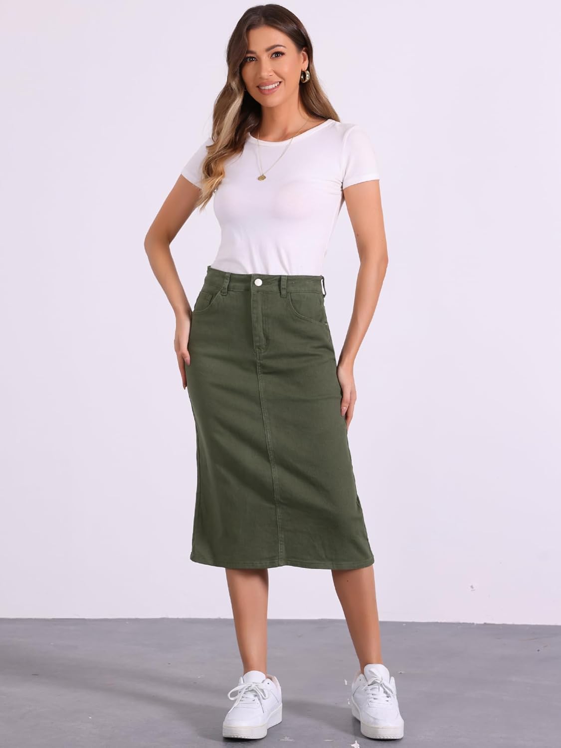 Allegra K Casual Denim Skirt for Women's High Waist Split Back Pockets Midi Jean Skirts - Image 3