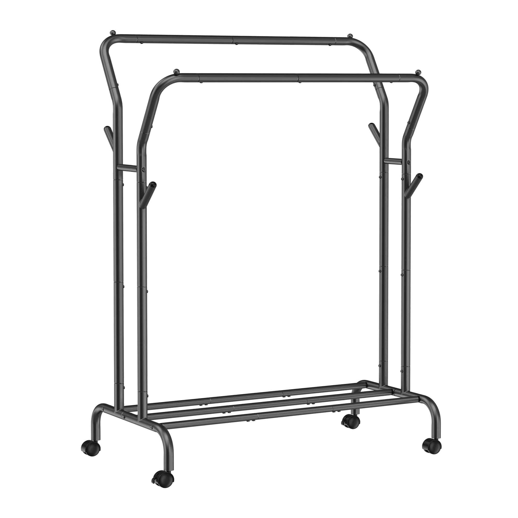 SONGMICS Portant à Vêtements avec roulettes, Double Barre, Porte-Manteau, en Acier, Charge 100 kg, Largeur de 103,5 cm, Rangement Polyvalent, Noir HSR107B01