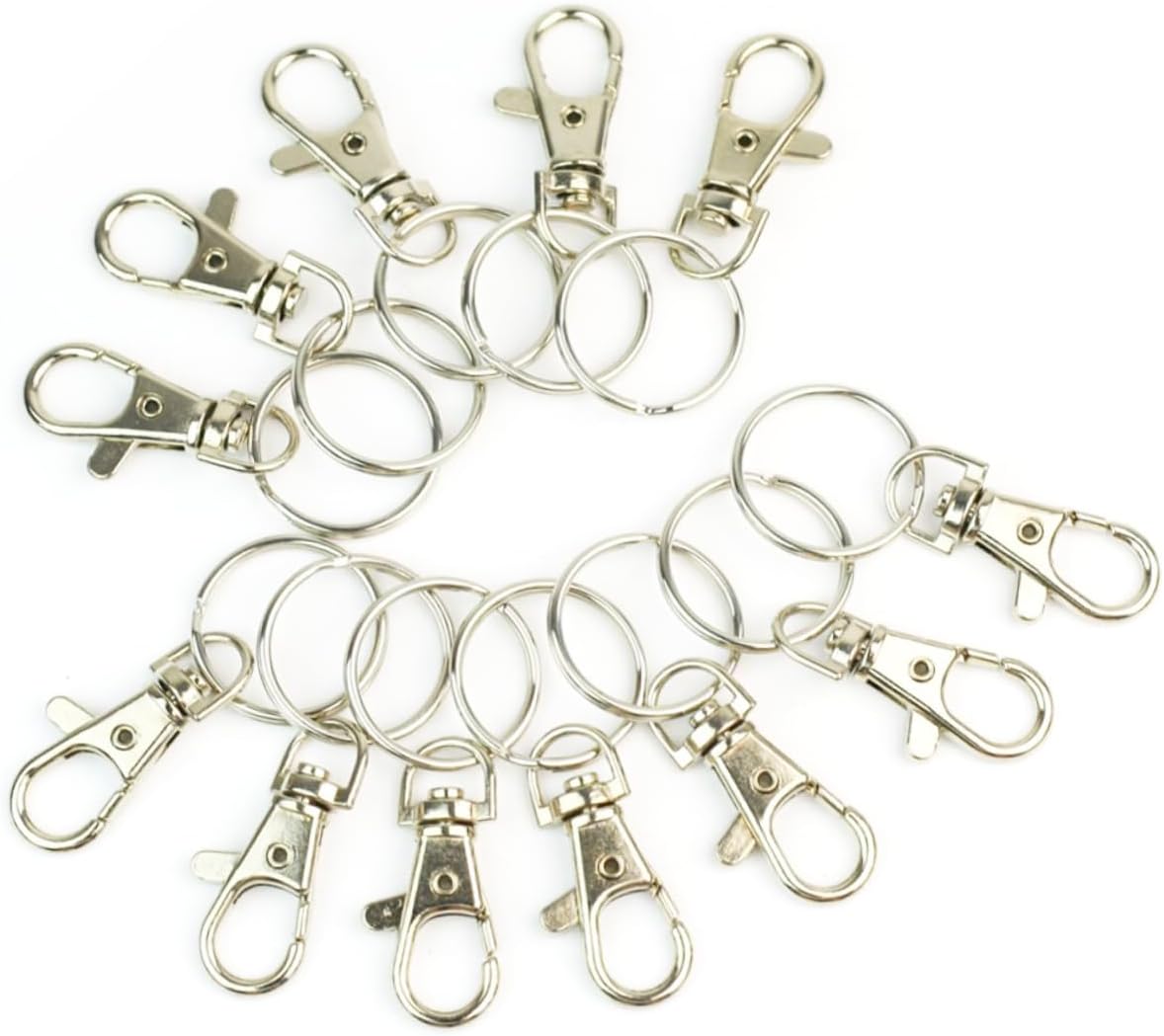 Metal Swivel Snap Hook 12 Pack 360 Degree Trigger Clasp | Iron Construction, Silver Finish, for DIY Decorations and Key Chains, Compact Ring Style, 3.8cm Size