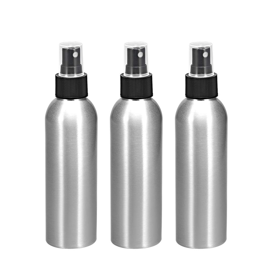sourcing map 3pcs 5oz/150ml Aluminium Spray Bottle with Black Fine Mist Sprayer, Empty Refillable Container Travel Bottle