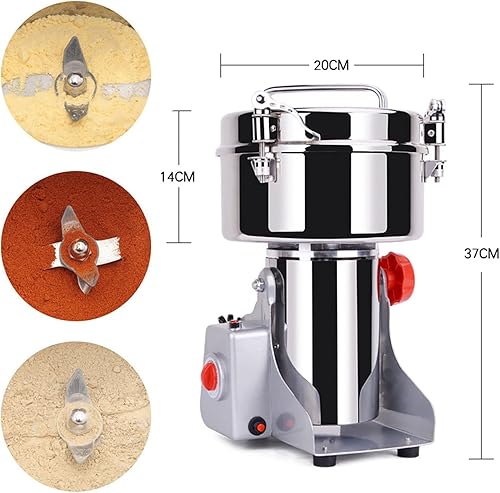 Miniatura 5 de Molinillo eléctrico comercial de grano de 52.91 oz, molinillo de hierbas de acero inoxidable, pulverizador de cereales de alta velocidad, máquina de