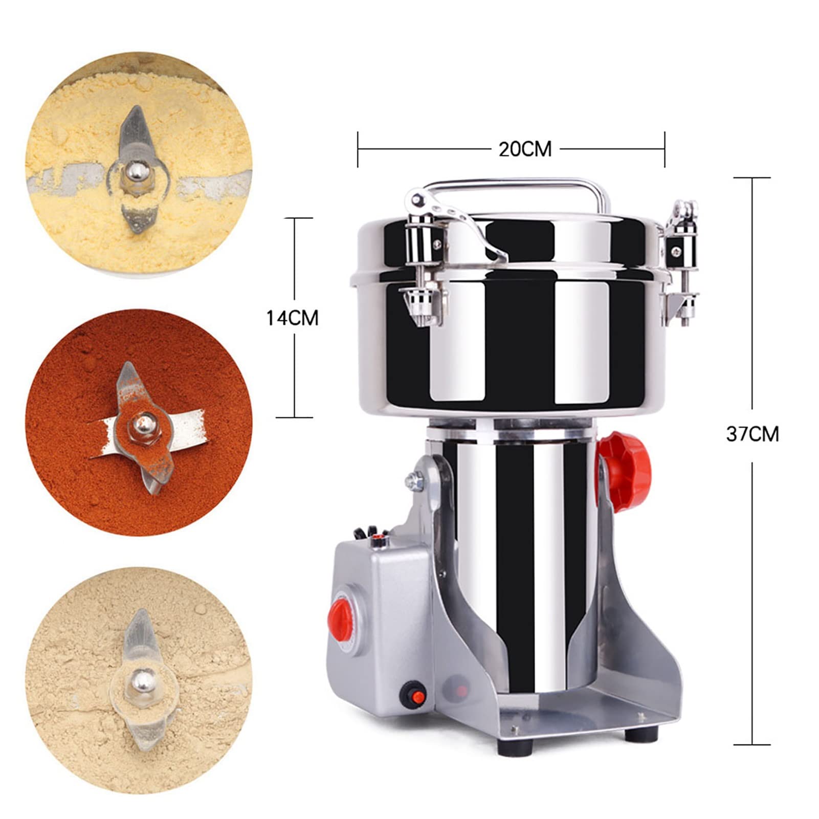 1500G Macinino Cereali Elettrico Acciaio Inox Alta Velocità Spezie Erbe Polverizzatore Oscillante 6 Lame Timer 0-5min Protezione Sovraccarico Per Famiglia Media Piccola Impresa Caffè