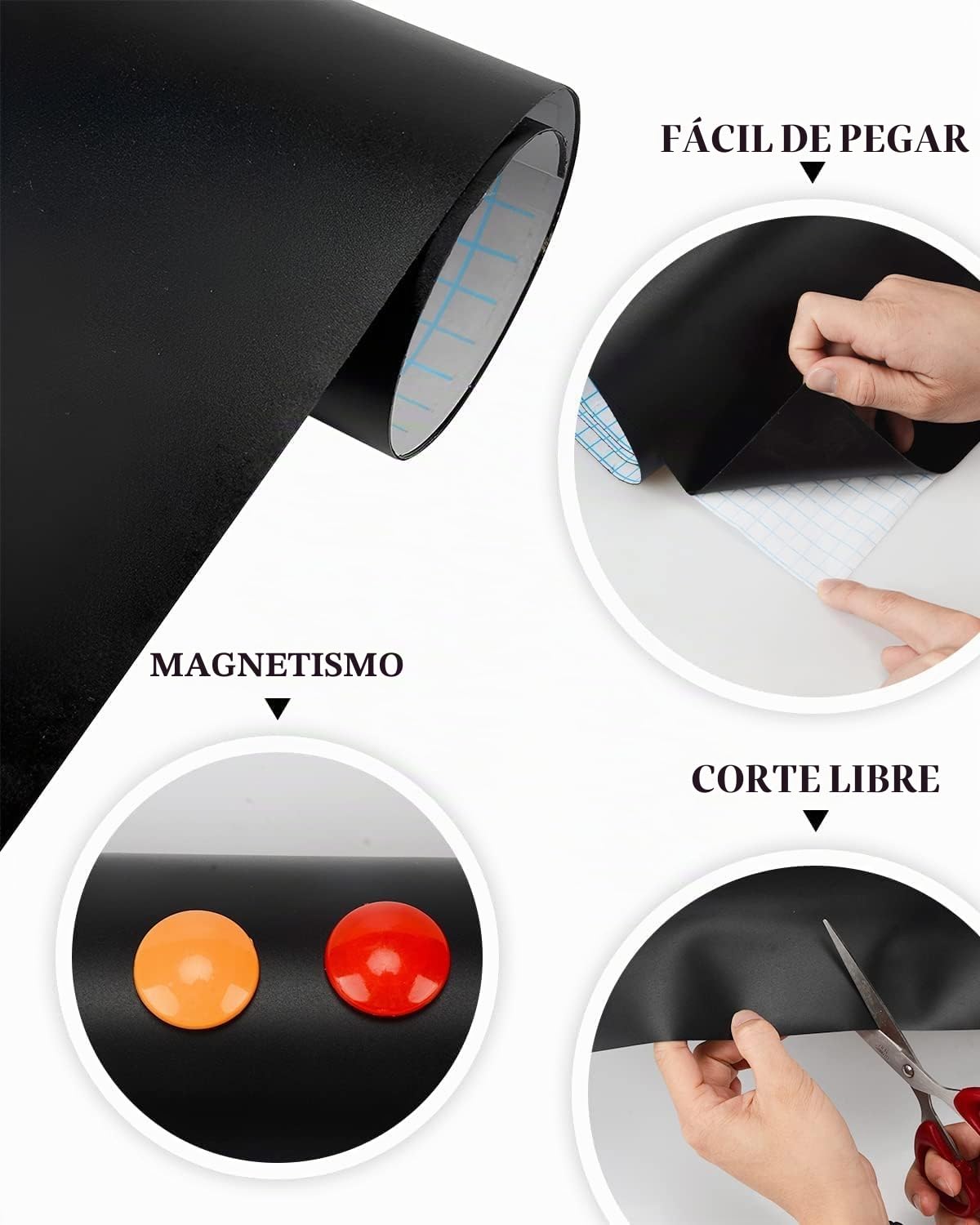 Papel Pizarra Negra Adhesiva, 45 x 60 cm, película autoadhesiva para pizarra, pizarra borrable, 6 tiza sin polvo, 6 imanes, paño, tangram, soporte de tiza, soporte magnético para bolígrafo