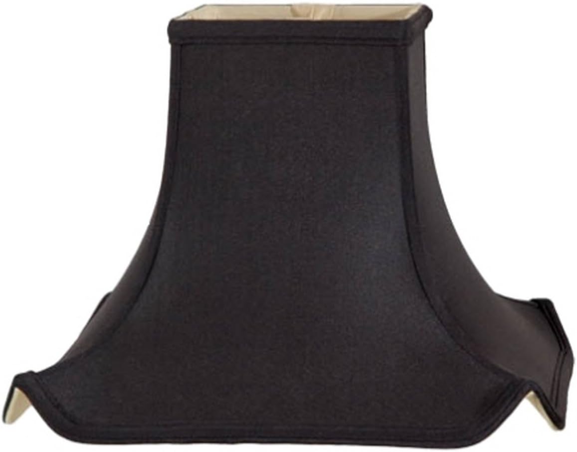 Upgradelights Black Silk Pagoda Style Lamp Shade (Rectangular Design with Gold Lining) with Matching Harp and Finial