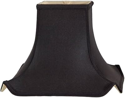 Upgradelights Black Silk Pagoda Style Lamp Shade (Rectangular Design with Gold Lining) with Matching Harp and Finial