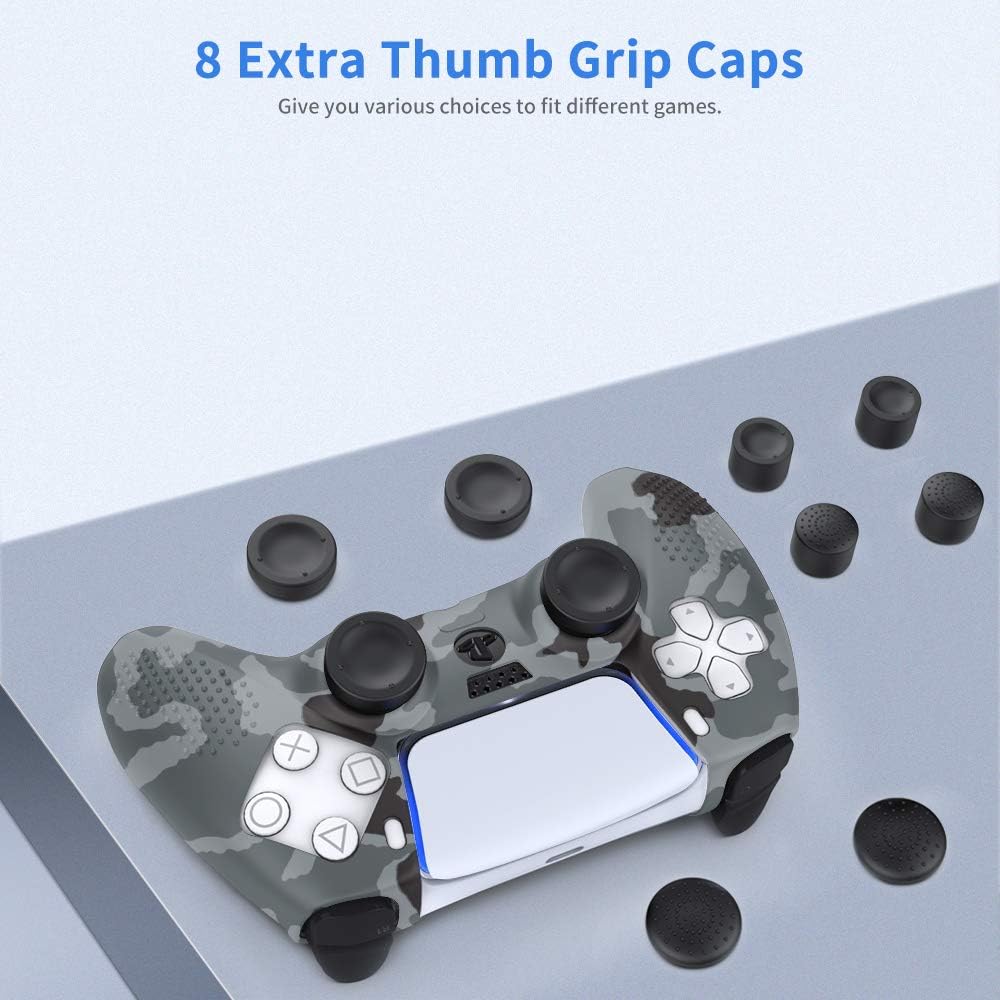 TiMOVO Cover for PS5 Controller Case Skin with 8 Thumb Grip Caps, Anti Slip Silicone Proetective Case for PS5 DualSense Wireless Controller, Gray