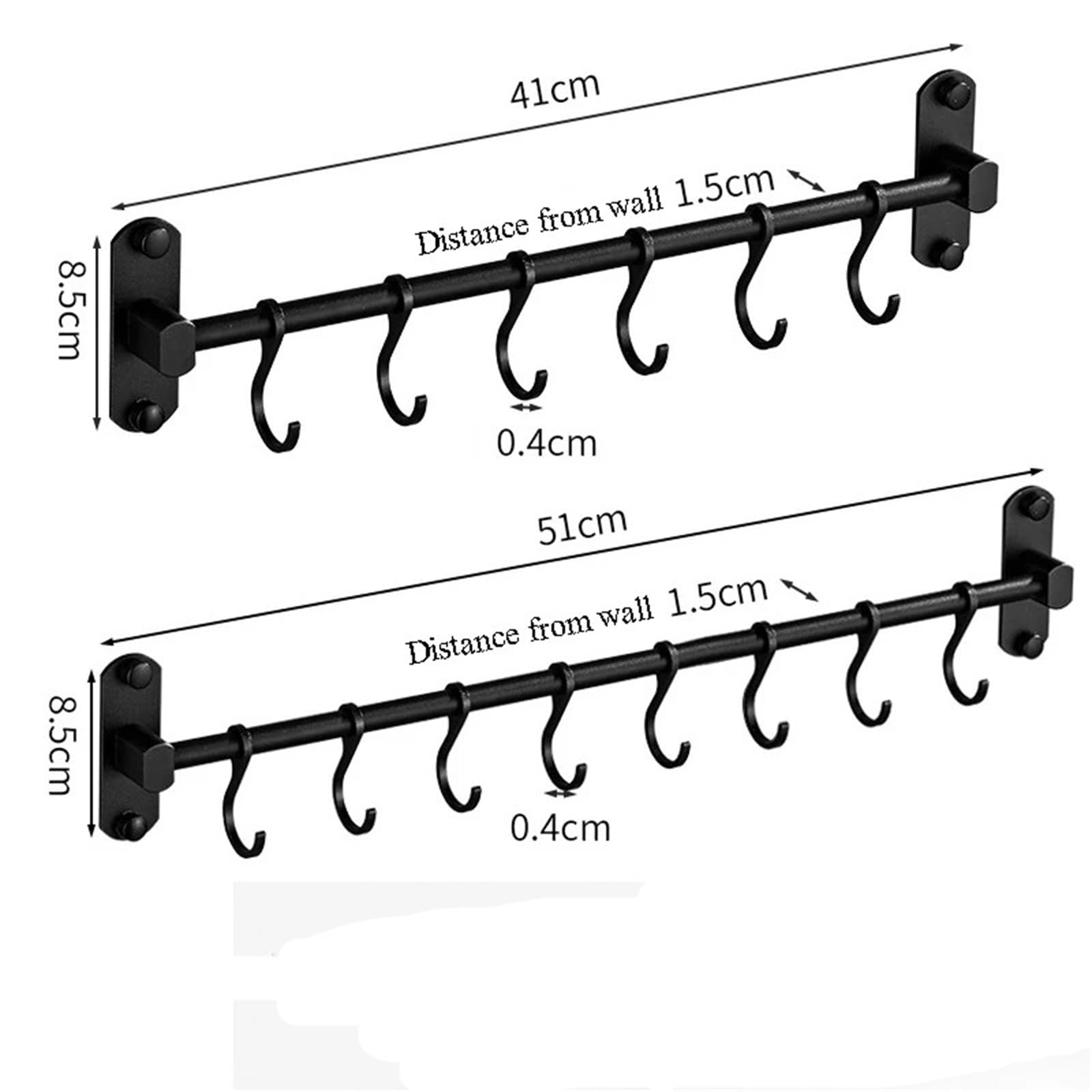 Bonlting Kitchen Rail with 8 Hooks, 20 Inch Wall Mounted Hanging Utensil Rack Kitchen Utensil Hanger for Kitchen