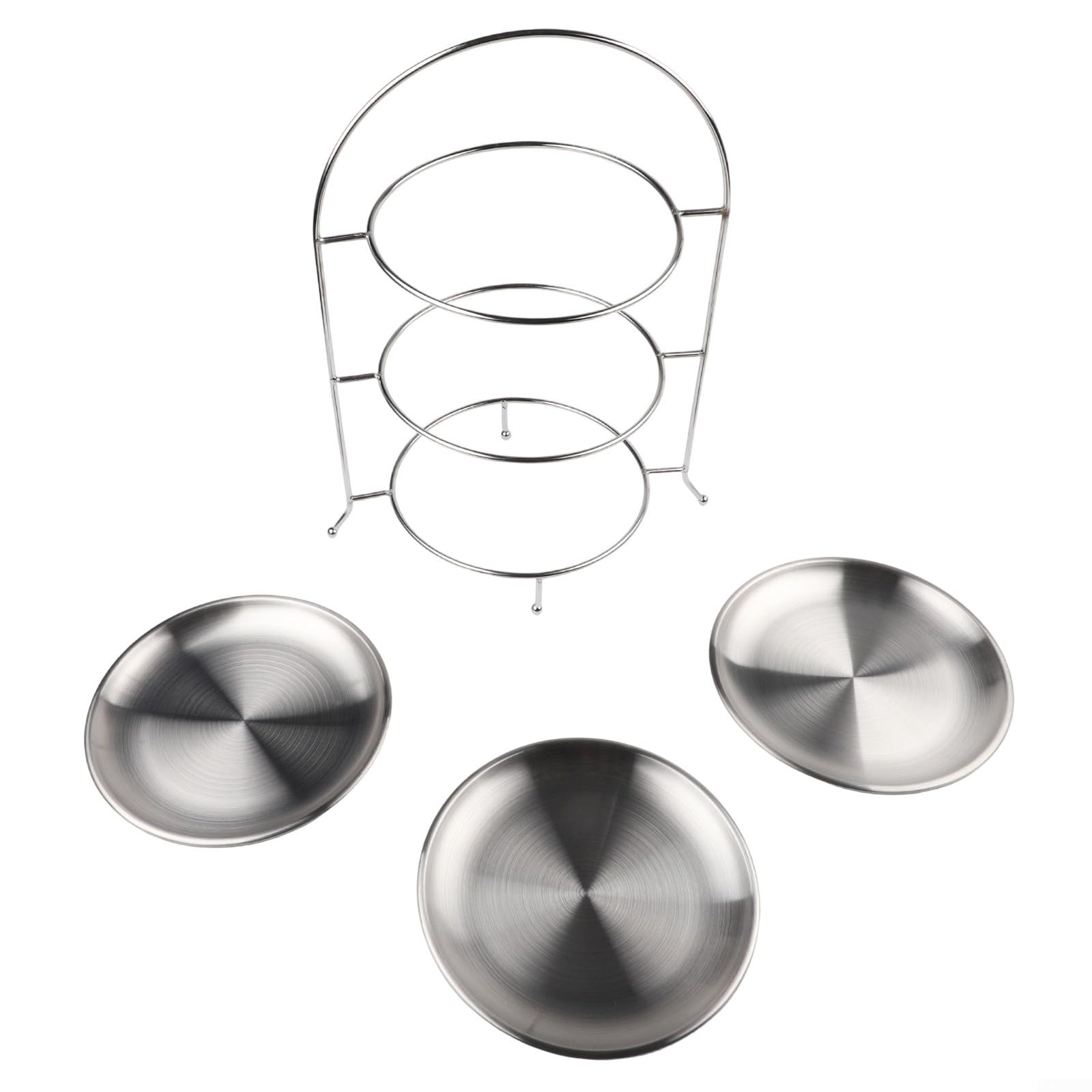 Mensola da portata in acciaio inox a 3 piani per dessert e snack, alzata rotonda per torte in acciaio inox 304, lavabile in lavastoviglie, vassoio moderno per buffet e feste, argento (argento)