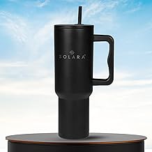 SOLARA Echo Insulated Tumbler with Straw and Lid,1200 ml, Stainless Steel Tumbler for Hot & Cold, Leak-Proof Coffee Mug for Travel, Office, Gym & Sipper Water Bottle for Adults – Black Knight