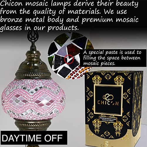 Chicon Handmade Mosaic Turkish Lamp | Genuine Glass Mosaic | A Piece Of Art In Unique Lamps | Antique Vintage Lamp | Tiffany Boho Lamp | Moroccan Bohemian Small Table Lamp - Classic Wave Lightpink #TOP2