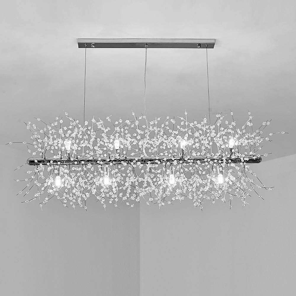 FZQSXAZU Pendant Lamps Crystal Island Chandelier LED Dandelion Light Modern Adjustable Hanging Lamp Living Room Restaurant Dining Table Ceiling Silver+WhiteLight-92 * 40cm