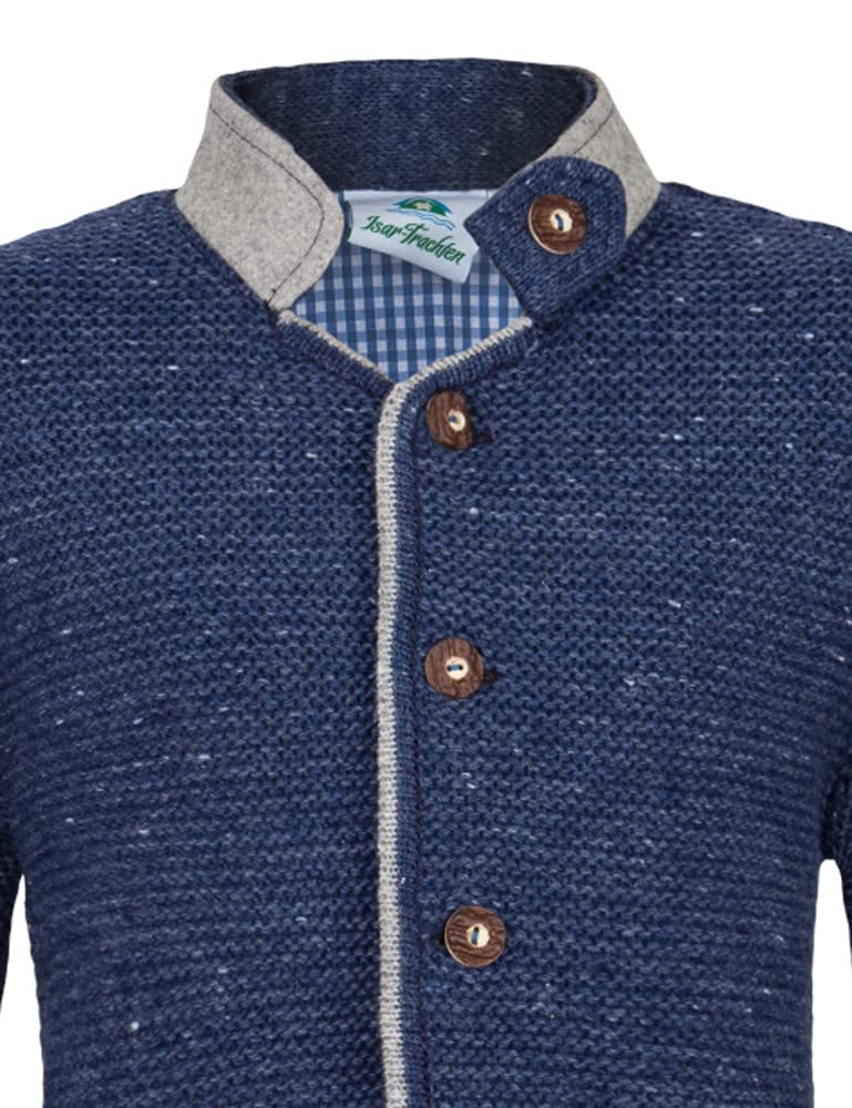 Isar-Trachten Kinder Strickjacke mit Stehkragen 47087 - Jeansblau Gr. 176