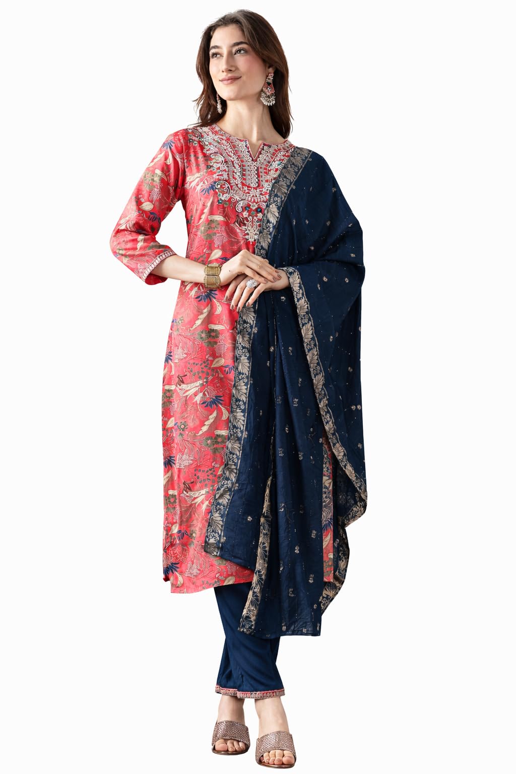 The Suitable Women's Ethnic Wear with Embroidered Neckline