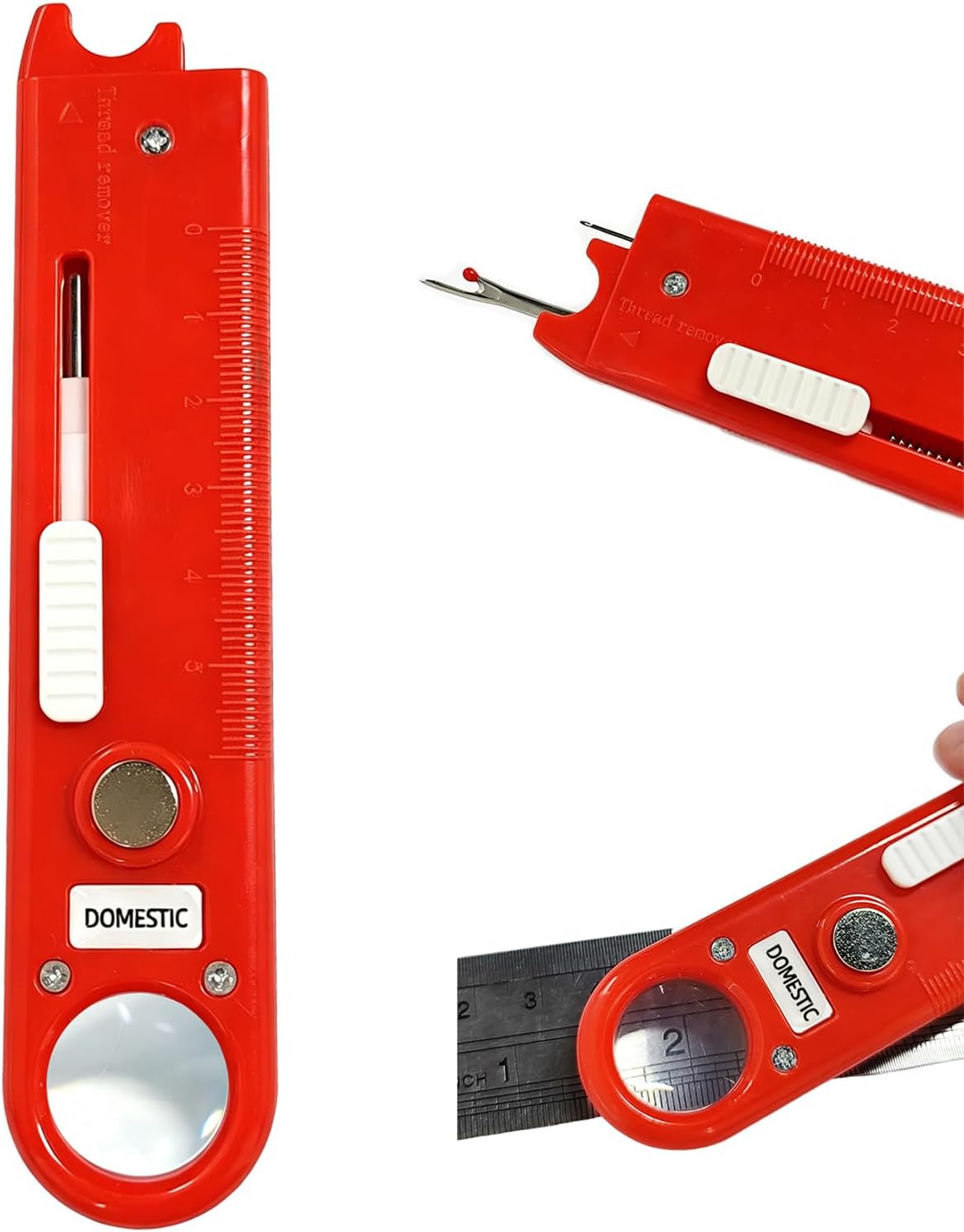 4-in-1 Sewing Threader Tool with Seam Ripper, Magnetic Seam Guide(Red)