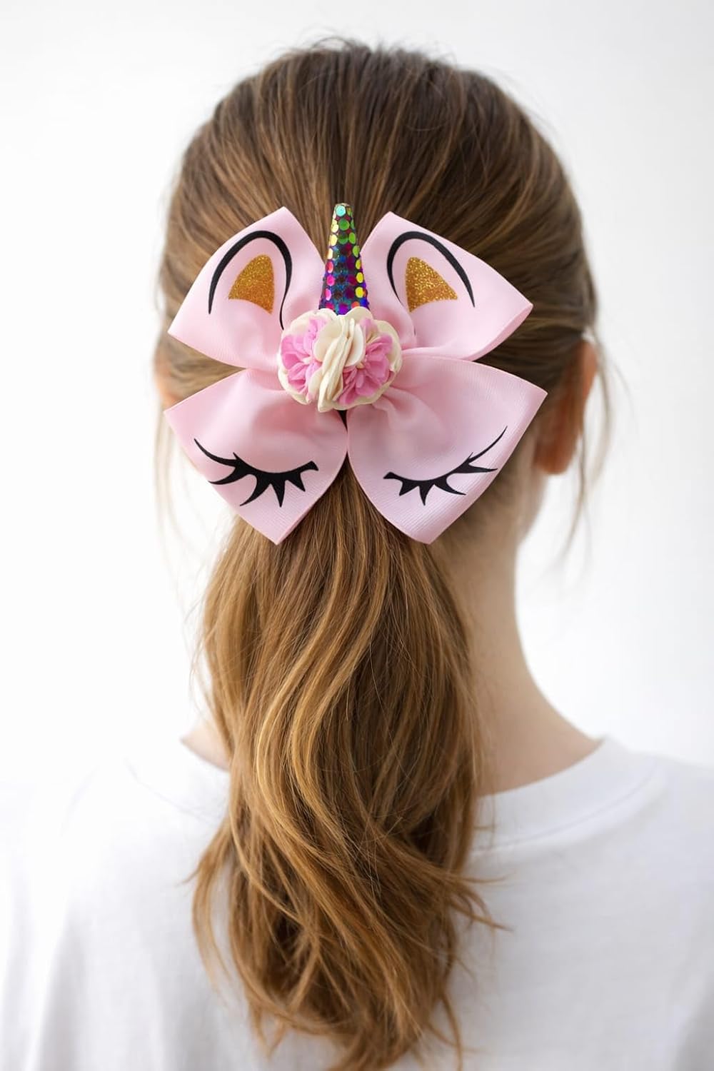 Pembe Unicorn Saç Tokası, Pullu Boynuz Detaylı, Çiçek Süslemeli, Kız Çocuk Saç Aksesuarı
