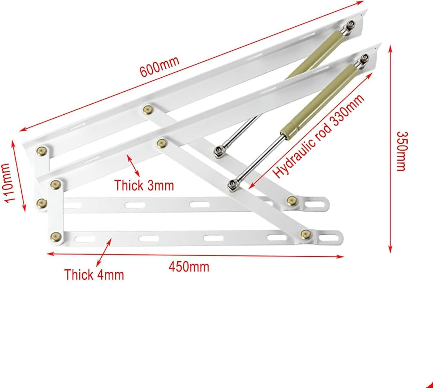 Storage Bed Lift Mechanism Kit, Lift Up Storage Bed Frame Hinge Set, Heavy Duty Triangular Spring Hinges Gas Spring Bed Storage Lift Kit for Durability And Resistance To Bending And Breaking(White,120