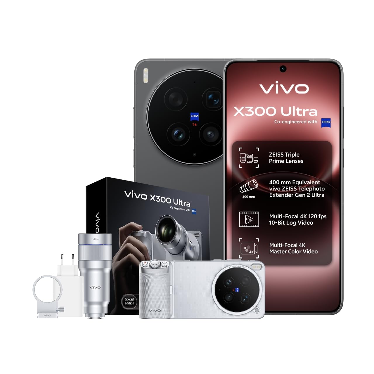 vivo X300 Ultra Smartphone Bundle 5G 16+1024GB Fotocamera ZEISS 200MP | Volcano Black, Kit Fotografico incluso, Snapdragon 8 Elite Gen5, Batteria 6600mAh, Ricarica 100W, IP68/IP69