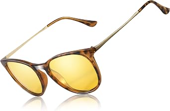 TJUTR Womens Night-Vision Glasses for Driving, Polarized Yellow Lens Reduce Glare Safety Nighttime UV Protection