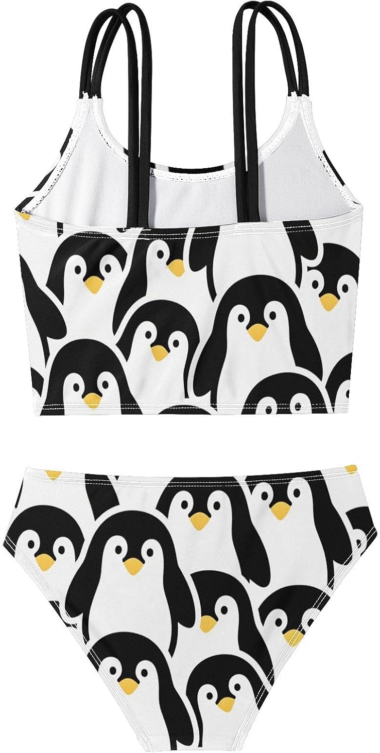 visesunny Girls Two Piece Swimsuits Cartoon Antarctic Penguin Design Girl's Bikini Sets Bathing Suits for Girls Size 5-12Y
