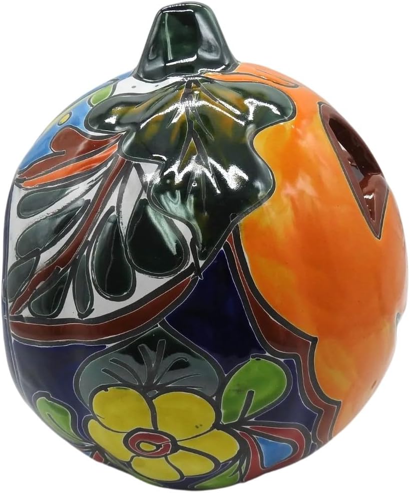 Happy Pumpkin Small Hand Painted Indoor Outdoor Jack O Lantern Multi Colored Figure Glazed