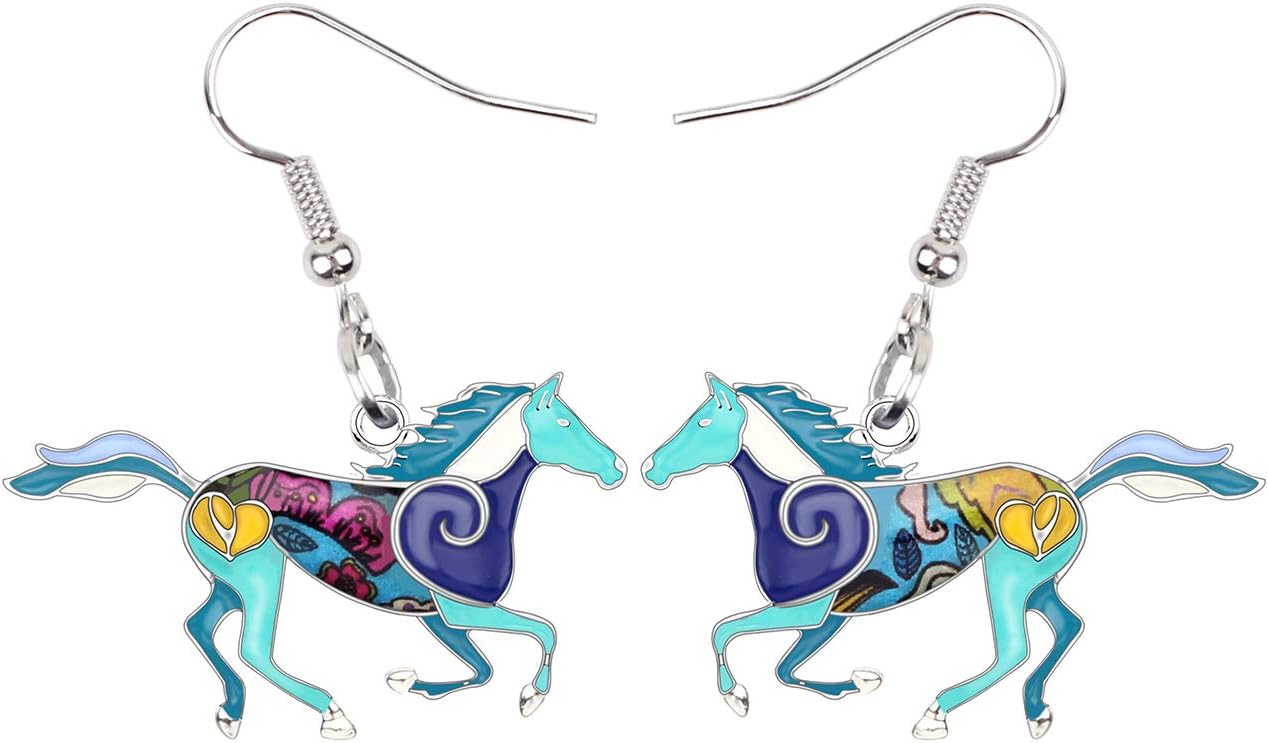 NEWEI Enamel Alloy Sweet Running Horse Earrings Drop Dangle Fashion Animals Jewelry For Women Kentucky Derby Gifts