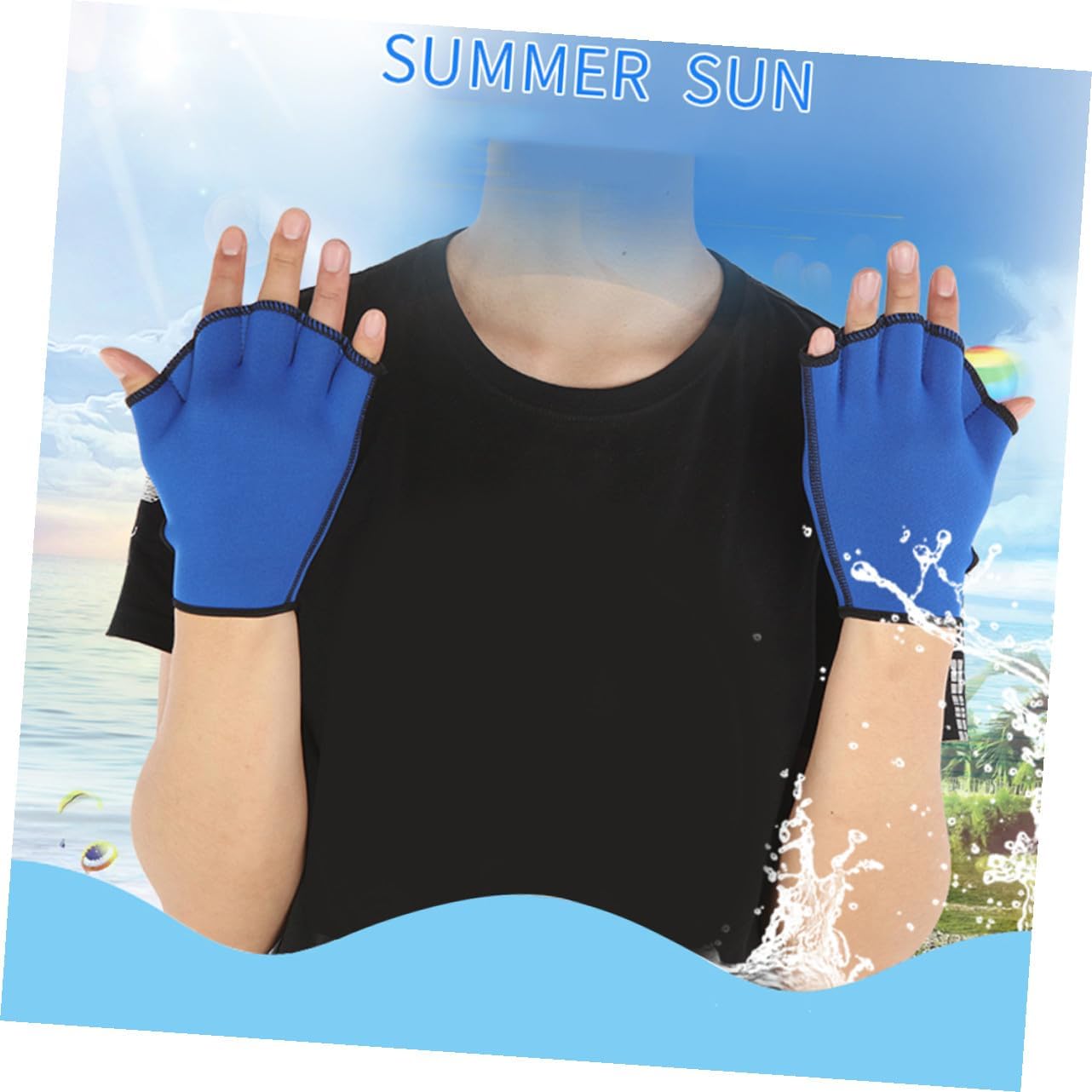 Webbed Swimming Gloves Pair L Blue for Aquatic Training, Swim Paddle Gloves with Enhanced Water Resistance for Pool and Open Water Use
