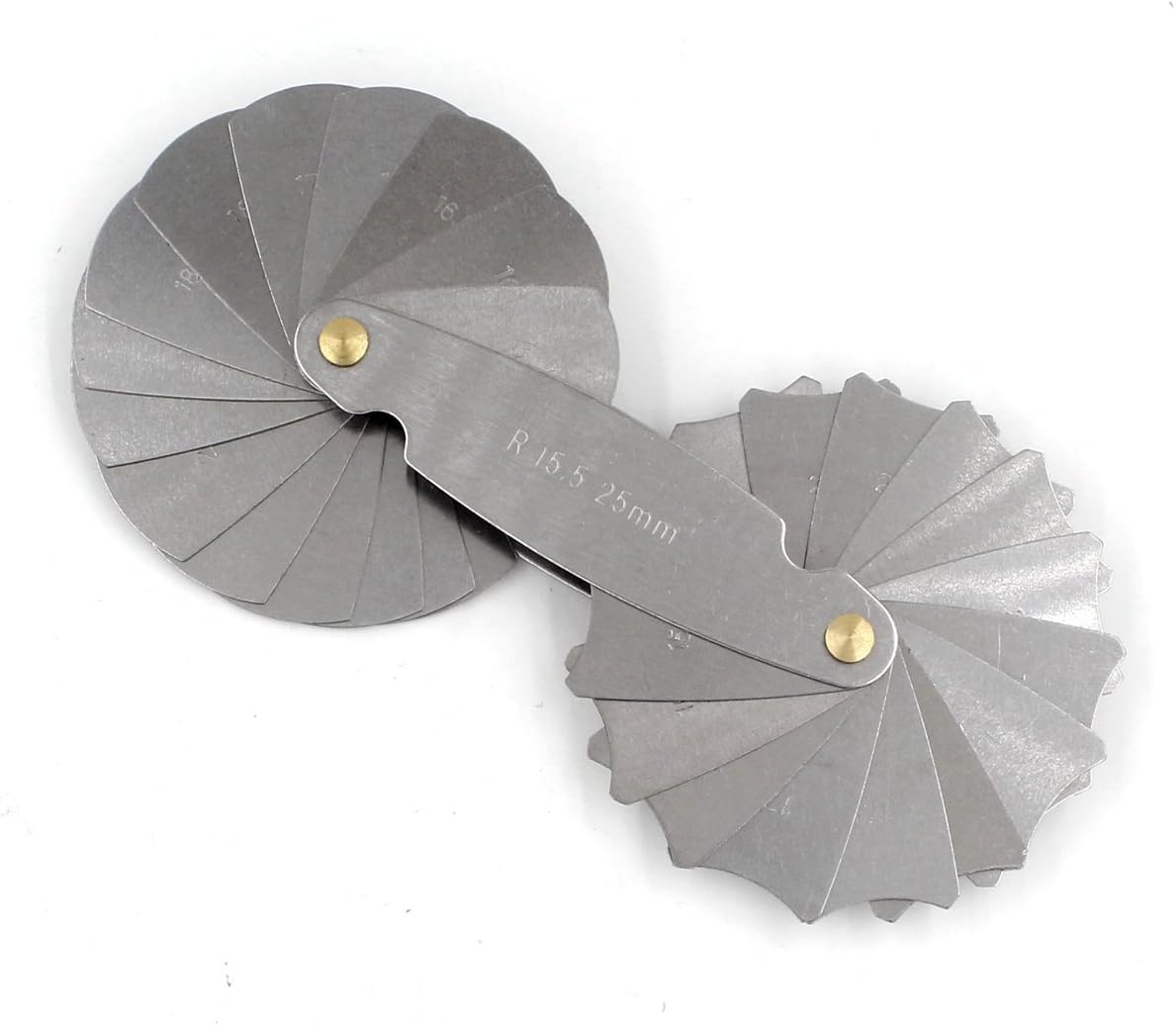 Fillet Radius Gauge Concave & Convex Gage Metric Range 15-25mm Stainless Steel 30 Leaves Set