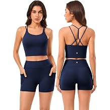 2 Piece Workout Sets for Women - High Support Cropped Tops Build-in Padded & Shorts Matching Outfits for Pilates Yoga Gym