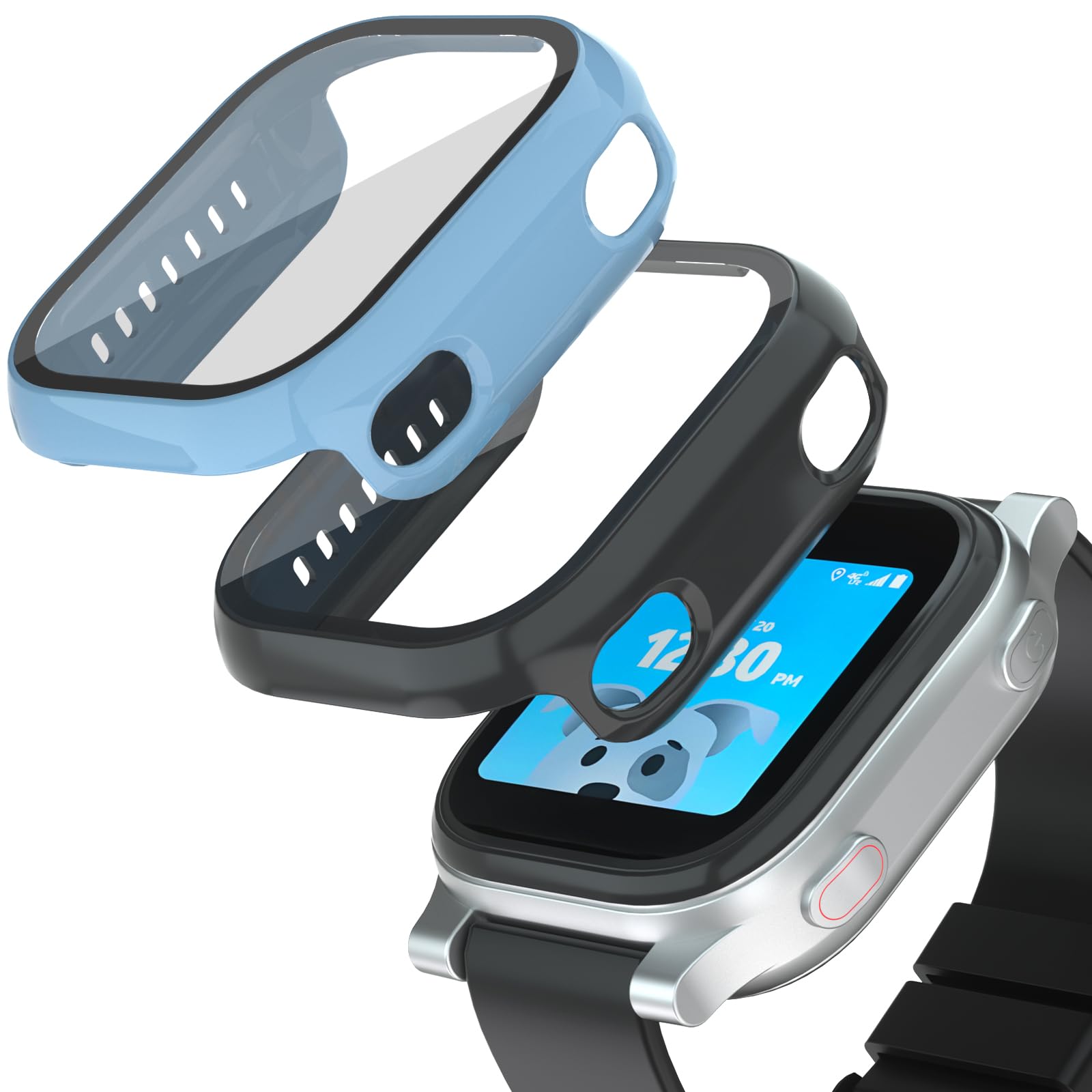 Protector de pantalla compatible con AT&T amiGO Jr Watch, paquete de 2 fundas de policarbonato duro y vidrio templado para amiGo Kids Smartwatch Accesorios, antiarañazos y sensible al tacto