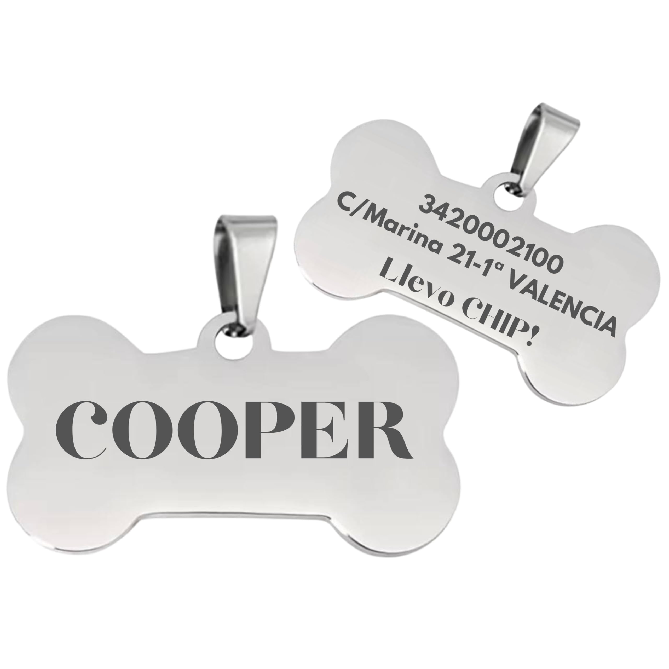 Placa de Identificación Personalizada para Mascotas, Etiquetas de ID Personalizadas para Perros y Gatos, Placa de Identificación para Perro - etiqueta (Plata)