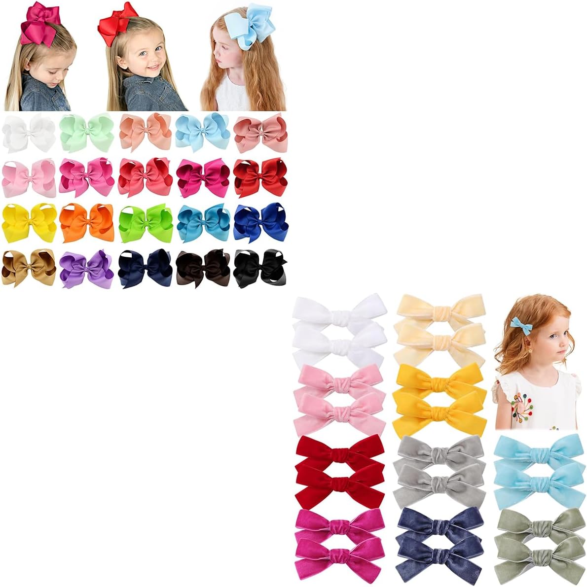 YHXX YLEN20 PCS Grosgrain Ribbon Hair Bows with Alligator Clips and 20PCS Velvet Hair Bow for Girls Fully Lined Velvet Bow Clips Handmade Hair Accessories For Girls Newborn Infant Kids Toddle