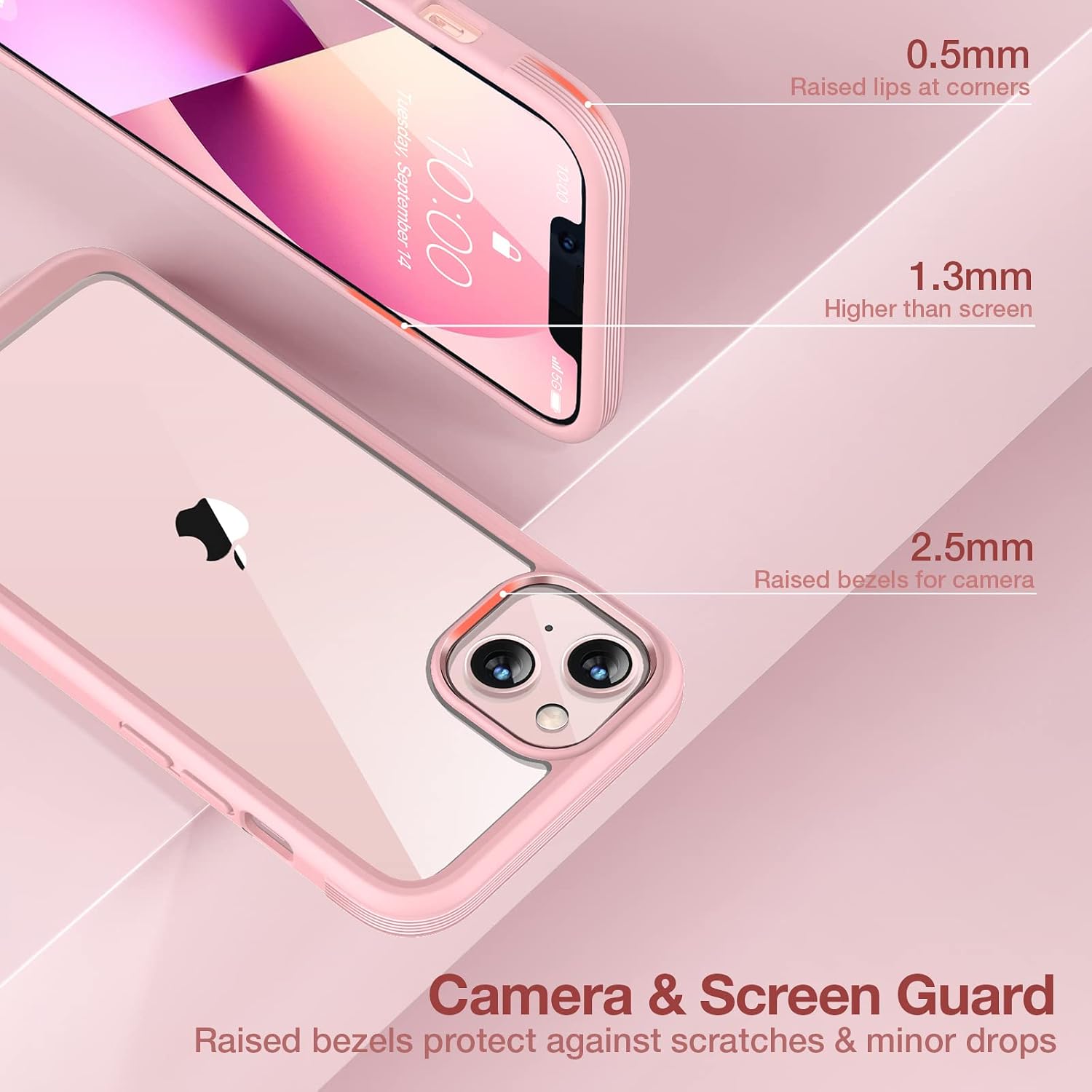 Miracase Compatible with iPhone 13 Case 6.1 inch, [Anti-Yellowing] [Military Grade Drop Protection] Shockproof Protective Cover Slim Fit Ultra-Thin Phone Case (Pink)
