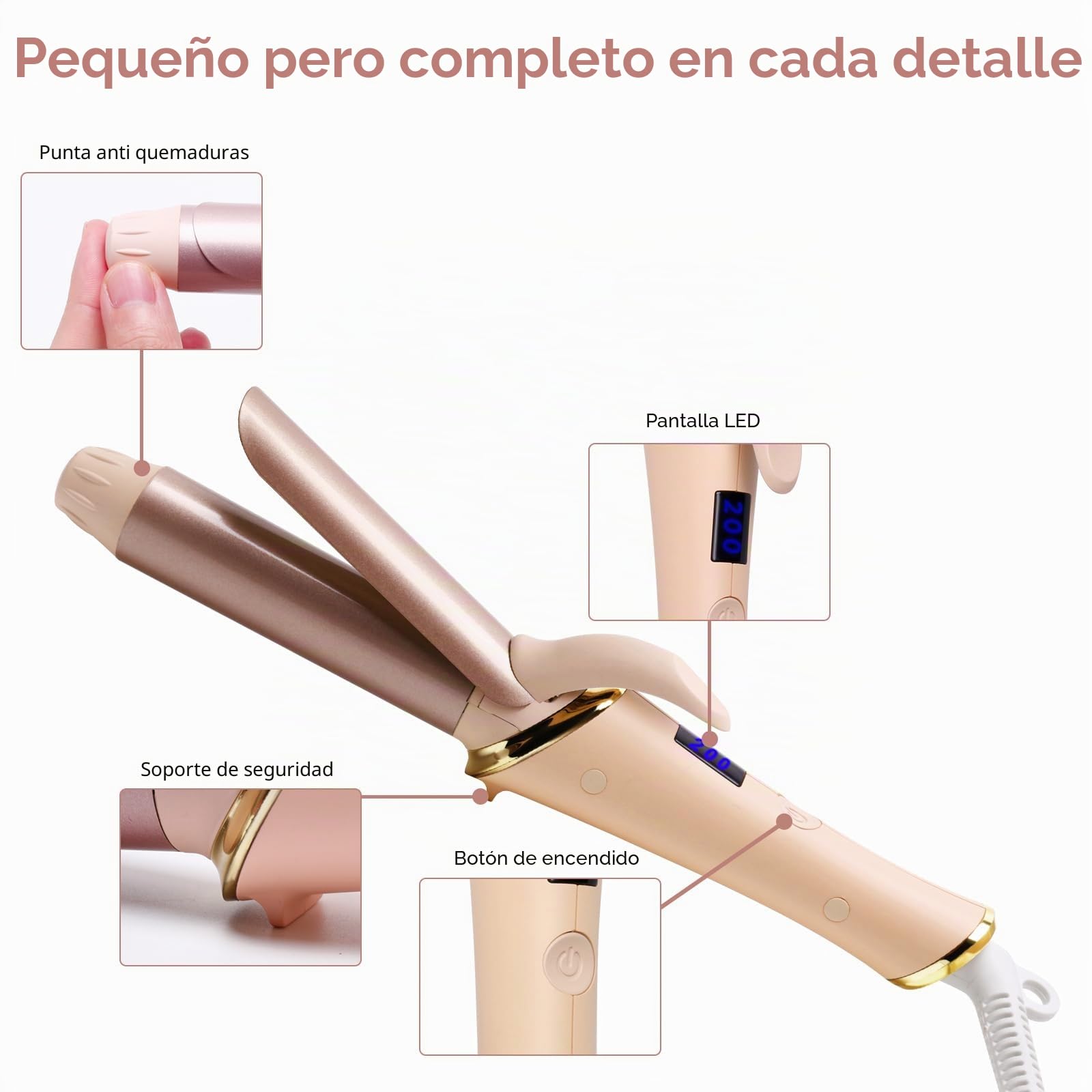 UMIGA Rizador de pelo de 25 mm para pelo corto, rizador de pelo de viaje con pantalla LCD, 5 temperaturas ajustables 120-200 ℃, doble voltaje rizador con abrazadera