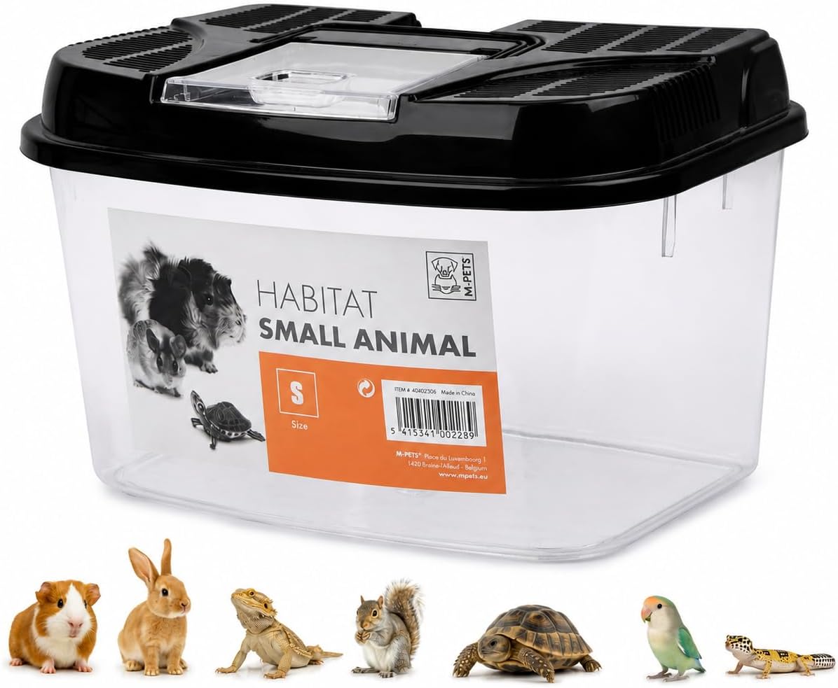 M-PETS Habitat Small Animal Carrier – Portable Travel Cage for Hamsters, Mice & Small Pets, Ventilated Lid, Lightweight Small Animal Transport Box (S)