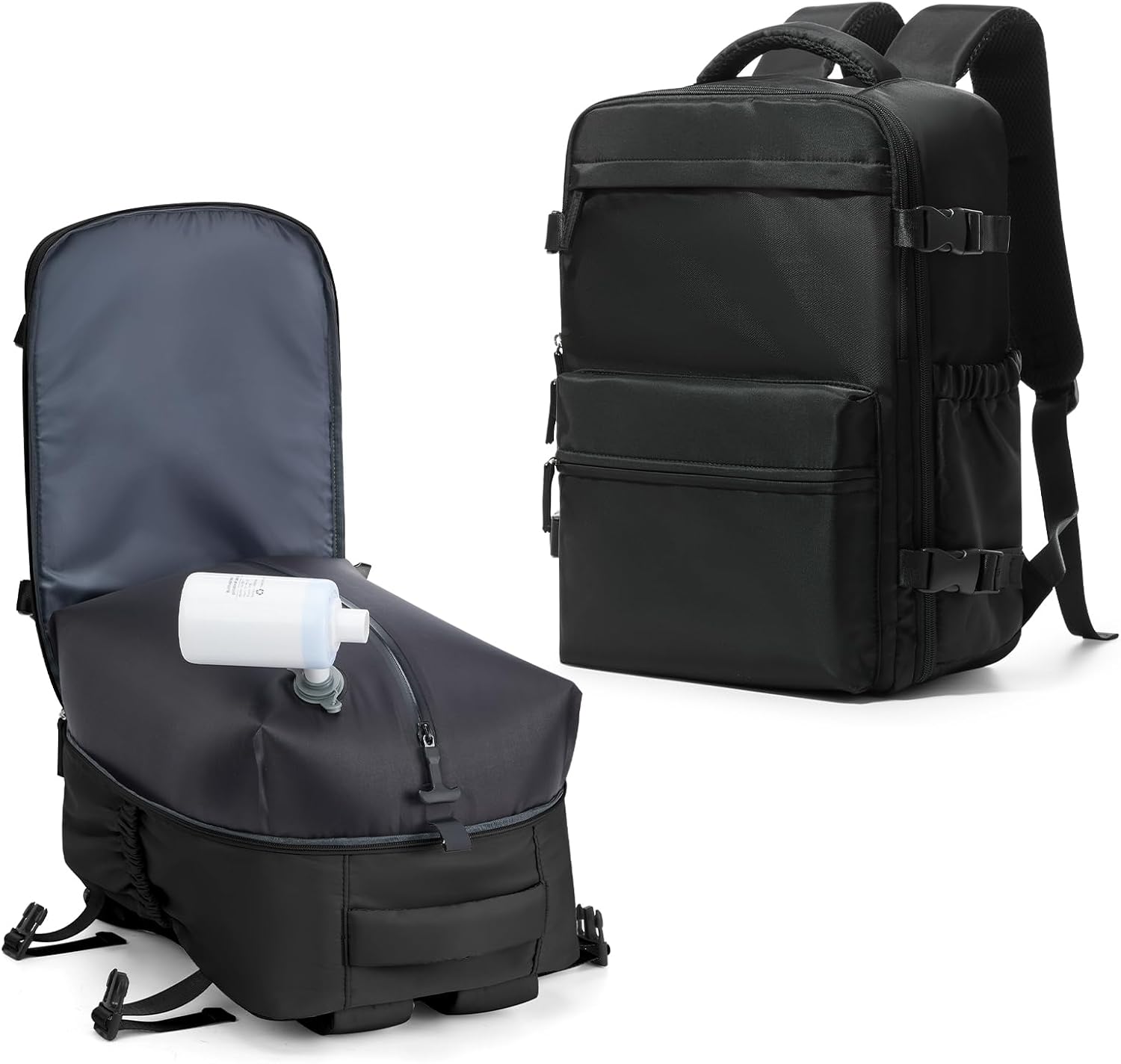 Vacuum Seal Backpack for Clothing Travel with Air Pump Waterproof Laptop Airback Carry On Backpack Personal item Travel Essentials Compression Space Saver Bags Storage with Vacuum System Women Black
