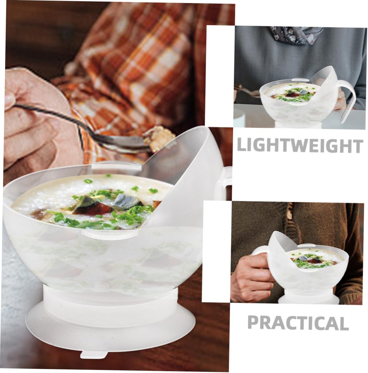 2pcs Elderly Eating Bowl Disabled People Bowl Silicone Seniors Suction Cup Spill Shift Design
