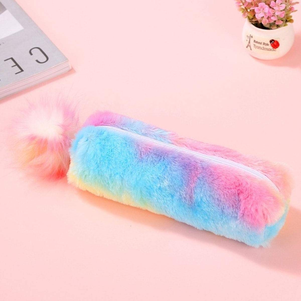 SILLYME Cute Unicorn Fur Pencil Pouch For Girls Stationery Case, Assorted Design (Multicolor)
