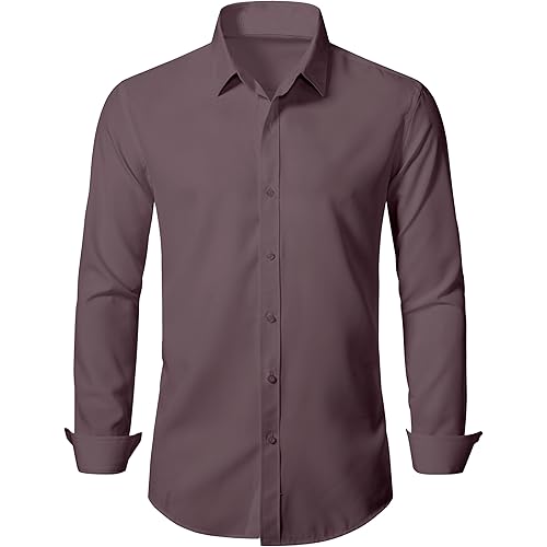 Men's Long Sleeve Button Up Shirts Solid Slim Fit Casual Business Formal Dress Shirt