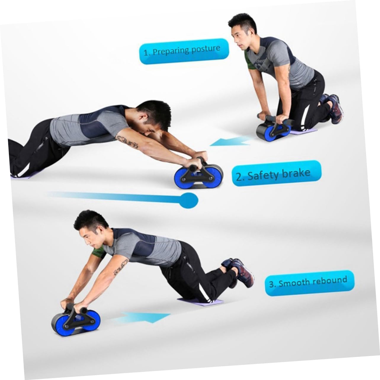 Abaodam Ruota Addominali Fitness Spessa in Abs con Manici in Gomma Antiscivolo Roller Addominali Silenzioso per Allenamento Core e Ruota Addominale Stabile per Tonificazione e Perdita