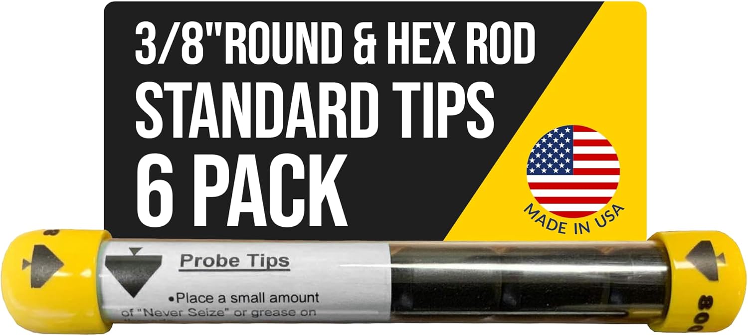 T&T Tools Standard Replacement Tips for 3/8" Soil Probe Rods - Compatible with Smart Stick & Mighty Probe - Ideal for Locating, Plumbing, Landscaping & Gardening Tools - Durable Metal Rod Tips,12-Pack