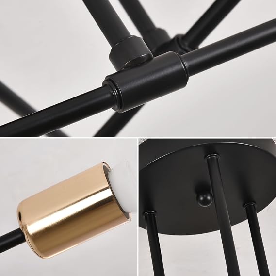ZYDTRIP Sputnik Chandelier Ceiling Light, 6-Light Ceiling Light for Bedroom,Dining Room,Kitchen,Office, Black and Gold