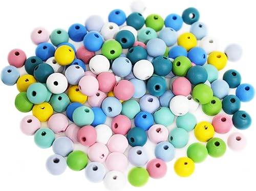 BetterJonny - 200 cuentas de madera coloridas, cuentas espaciadoras redondas de madera de 0.630 in, cuentas sueltas de colores surtidos para