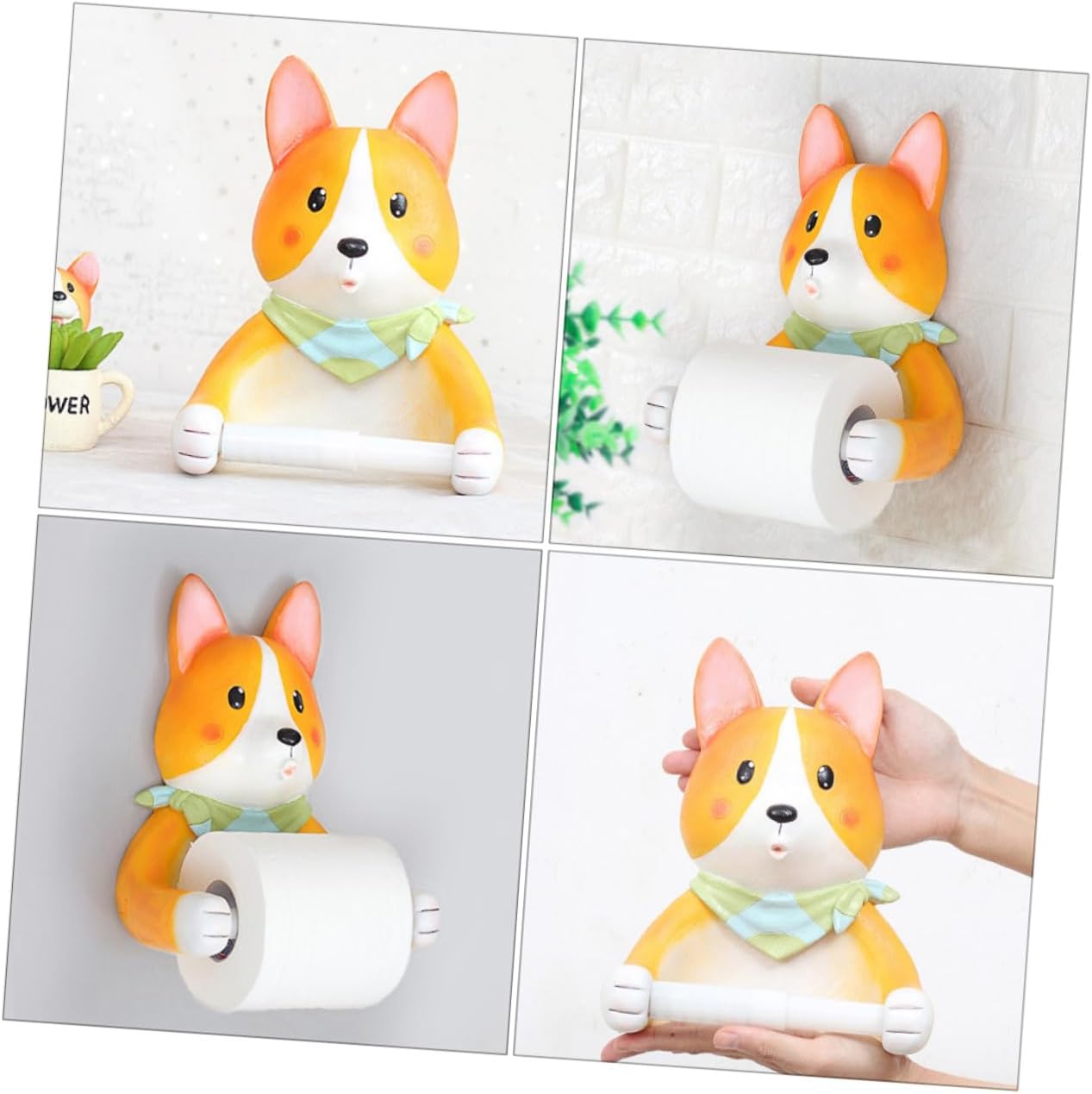 Corgi Design Hanging Tissue Rack Toilet Paper Holder Wall Mount Bathroom Storage Shelf Cute Cartoon Decoration for Home Bedroom Kitchen Office