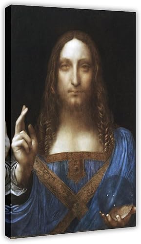 Leonardo Da Vinci Salvator Mundi - Reproducción de pinturas clásicas impresas en lienzo, póster para decoración de oficina y hogar, enmarcado 16 x