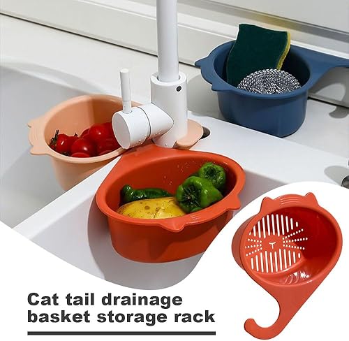 Miniatura 5 de Cesta de colador de cocina, bonita cesta de escurridor de cola de gato, gran capacidad, colador de lavado, cesta de drenaje con reposabrazos sobre